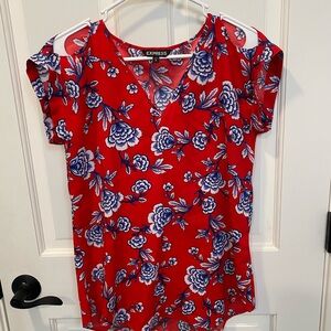 Express Red and Blue Floral Blouse